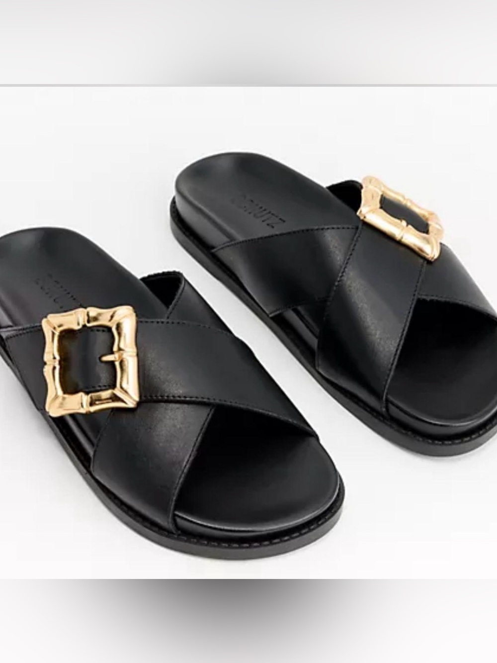 SCHUTZ Ebola Crisis Cross Slide Sandal with Gold Accent 9 LIKE NEW
